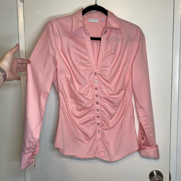 Y2K New York and Co pink button up office siren mean girls ruched size M - Picture 3 of 9